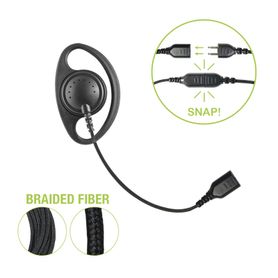 auriculares con aro en forma de d con cable de fibra trenzada y conector snap requiere micrófono de solapa de 1 o 2 hilos de la