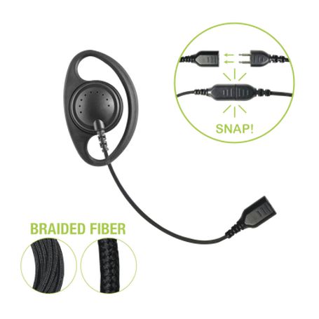 Auriculares Con Aro En Forma De D Con Cable De Fibra Trenzada Y Conector Snap. Requiere Micrófono De Solapa De 1 O 2 Hilos De La