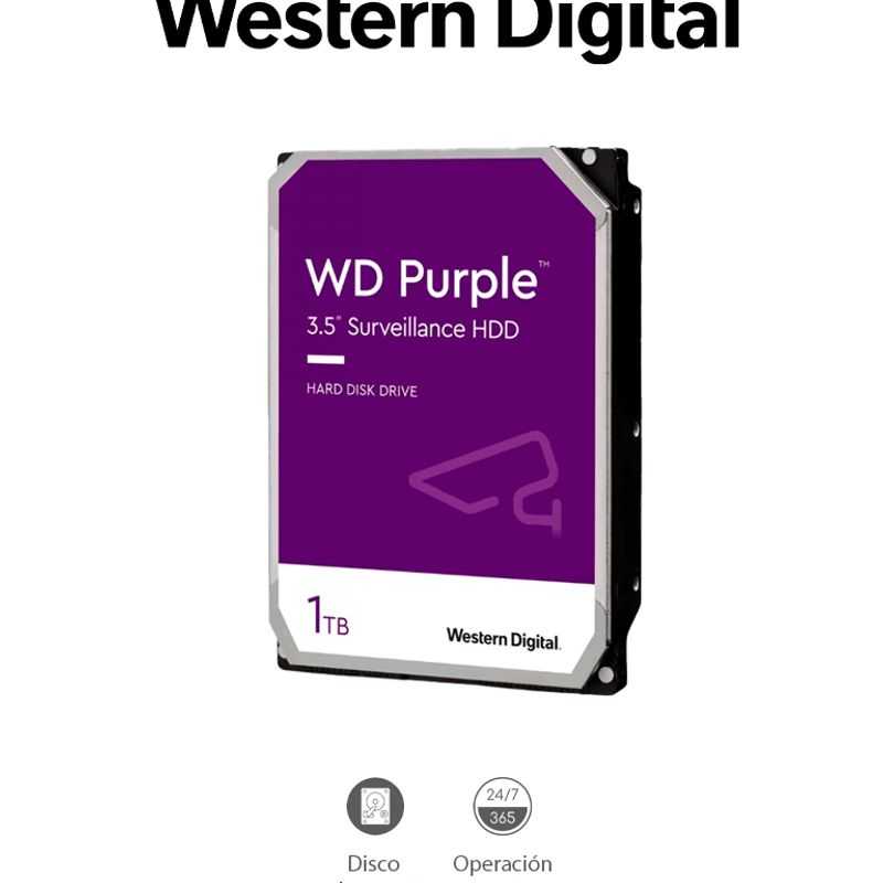 Western Wd10purz  Disco Duro De 1tb Purple/ Especial Para Videovigilancia/ Trabajo 24/7/ Interface Sata 6 Gb/s/ Hasta 64 Cámaras