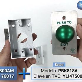 yli pbk818a  botón de salida en acero inoxidable salidas no y  nc en acabado color verde compatible con caja para instalacion c