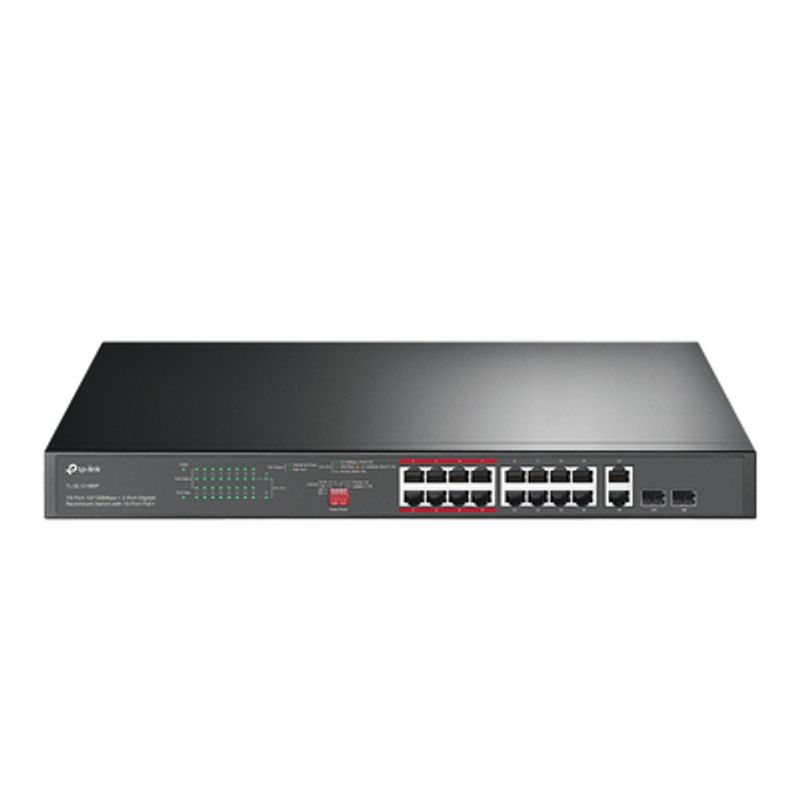 Switch Poe No Administrable De 16 Puertos 10/100 Mbps / 2 Puertos 10/100/1000 Mbps En Combo Con 2 Puertos Sfp / Presuuesto Poe 2