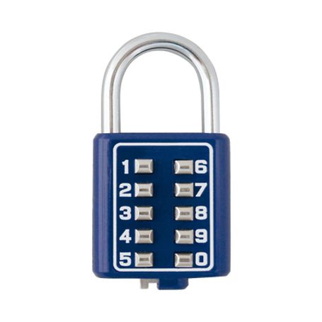 candado digital de combinación m40  no requiere llave  combinación única integrada por 4 digitos  color azul