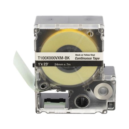 casete de etiquetas de vinilo de cinta continua color negro sobre amarillo uso interiorexterior 24 mm 1 de ancho x 7 m 23 de la