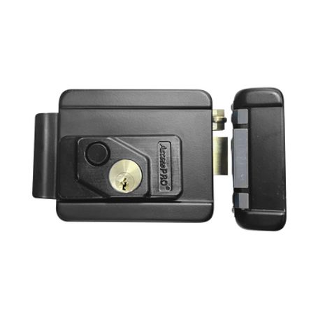 cerradura eléctrica con botón de salida  incluye llave   exterior  derecha  color negro
