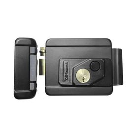 cerradura eléctrica con botón de salida  incluye llave   exterior  izquierda  color negro