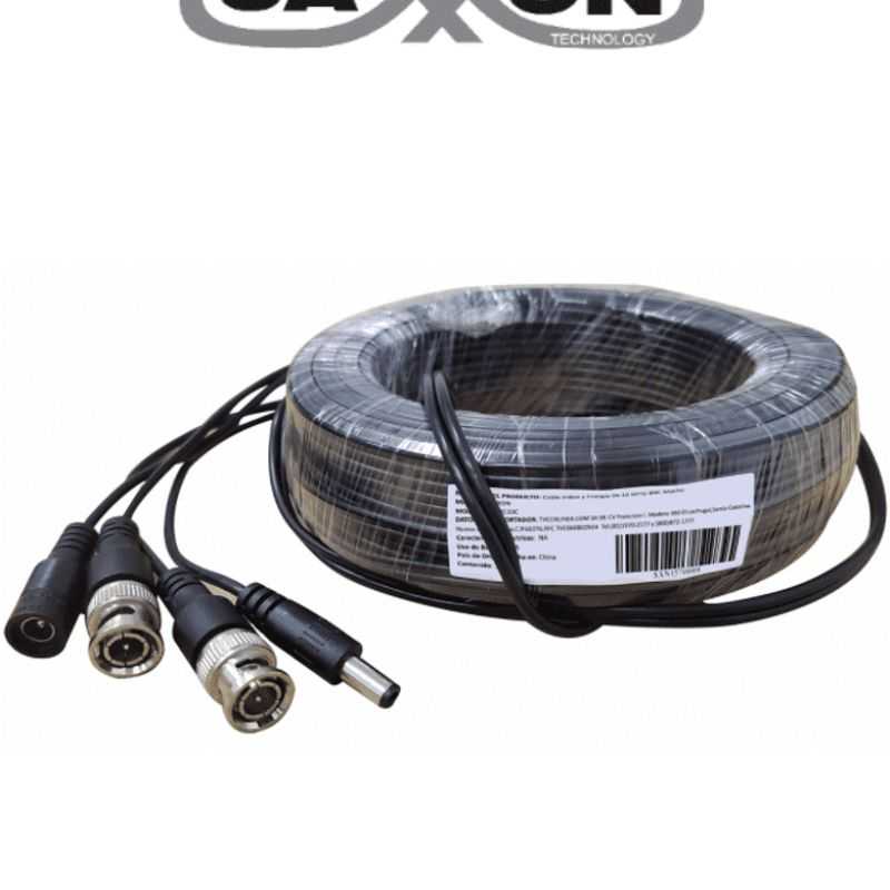 Saxxon Wb0120c  Cable De 20 Metros Armado Para Video Y Energia/ Para Camaras Hasta 8 Megapixeles/ Con Conectores Bnc Y De Energi