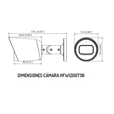 Dahua Hachfw1200t36 Camara Bullet Hdcvi 1080p/ 90 Grados De Apertura/ Lente Fijo De 3.6mm/ Ir 30 Mts/ Ip67/ Metalica/ Tvi Ahd Y 