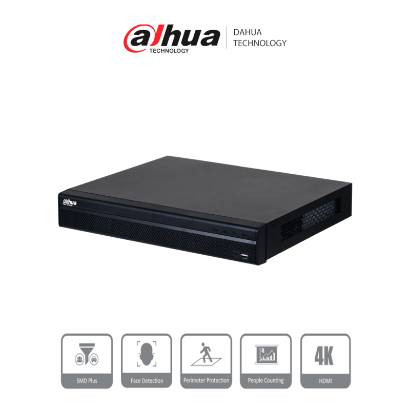 DAHUA DHI-NVR4216-4KS3 NVR de 8 Megapixeles/ 4k/ 16 Canales IP/ Rendimiento de 160 Mbps/ Smart H.265+/ 2 Bahias de Discos Duros