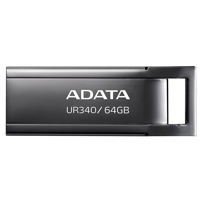 Memoria USB de 64GB UR340 3.2 Gen 1 (retrocompatible 3.0 y 2.0) diseno elegante sin tapa. Color Metálico negro. AROYUR34064GBK N