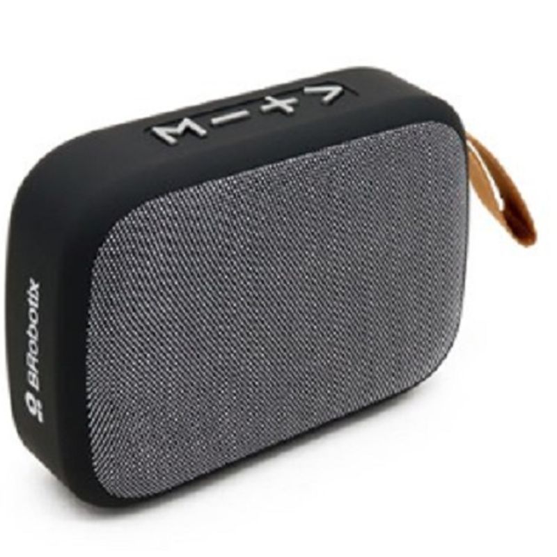 BOCINA BLUETOOTH INALAMBRICA RECARGABLE STEREO C/RADIO FM LECTOR USB Y MICRO USB PORTATIL ANTIDESLIZANTE NEGRO/GRIS C/CORREA BRO