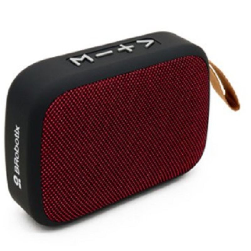 BOCINA BLUETOOTH INALAMBRICA RECARGABLE STEREO C/RADIO FM LECTOR USB Y MICRO USB PORTATIL ANTIDESLIZANTE  NEGRO/ROJO C/CORREA BR