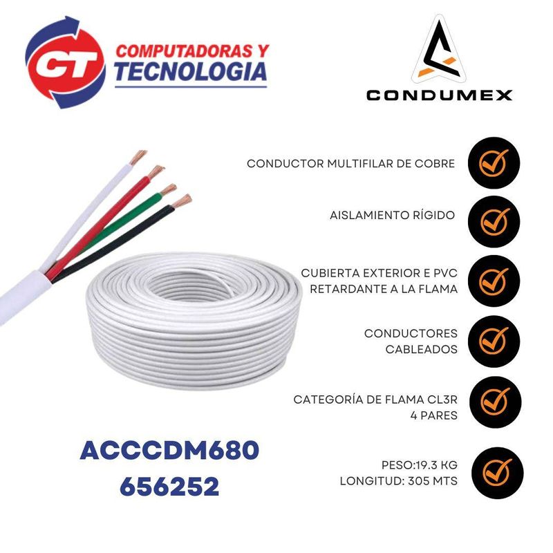 Cable para alarma CL2R 4/22 AWG bobina de 350 mt 100 cobre color blanco NMG-30U2