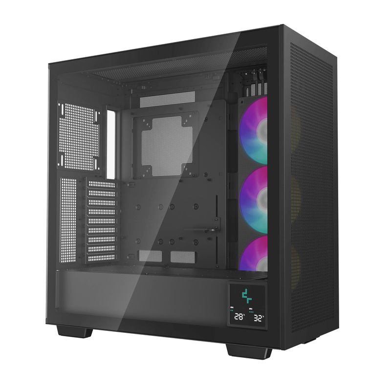 Gabinete Deepcool RMORPHEUS Compatibilidad ATX EATX GPU de hasta 480mm. Incluye 3 ventiladores ARGB 140 mm. Capacidad 9 ventilad