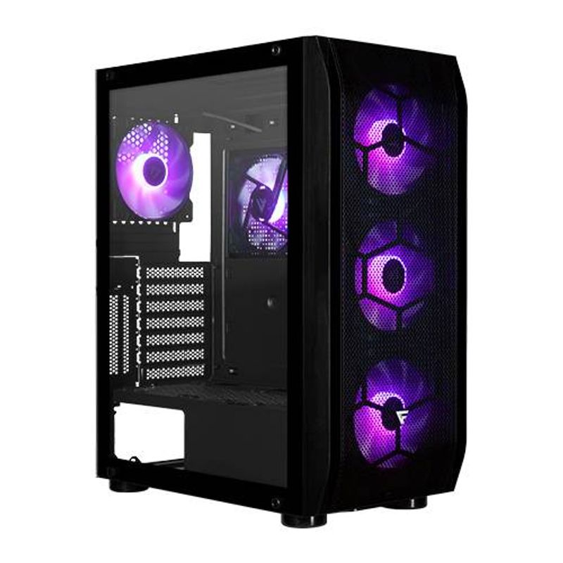 GABINETE GAME FACTOR CSG400 MID TOWER 2 USB 3.2 1x USB C ATXE 5 VEN ARGB CRISTAL TEMP NEGRO NMG-30U2