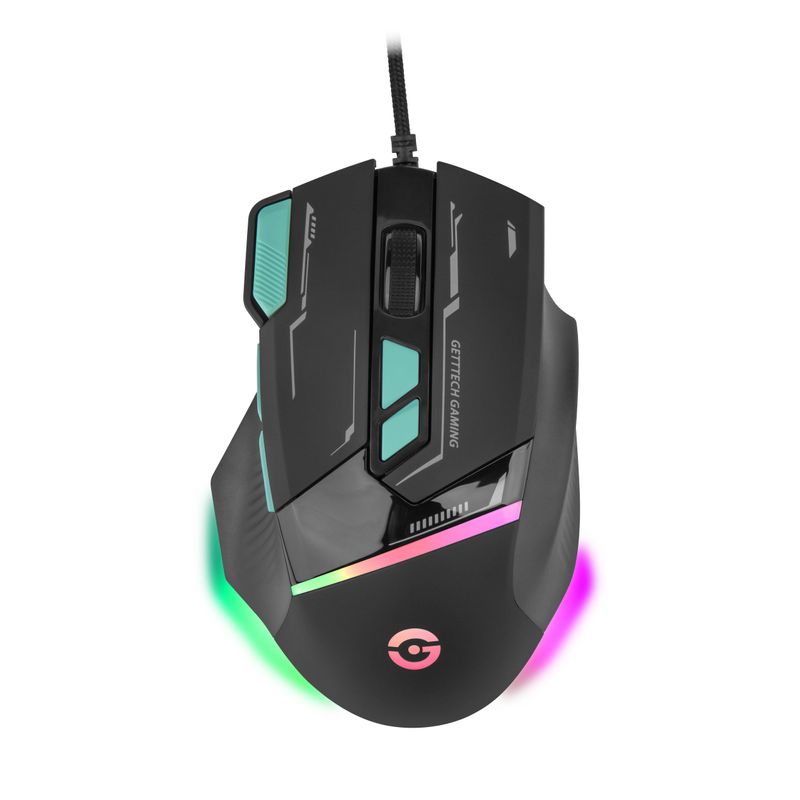 GETTTECH MOUSE GAMER SENSOR 725F ILUMINACION RGB PERSONALIZABLE HASTA 7200 DPI COLOR NEGRO Y AZUL MOD. GPMRGBWRG1BK NMG-30U2