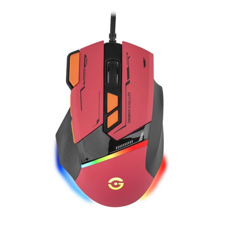 GETTTECH MOUSE GAMER SENSOR 725F ILUMINACION RGB PERSONALIZABLE HASTA 7200 DPI COLOR ROJO NARANJA MOD. GPMRGBWRG1RD NMG-30U2