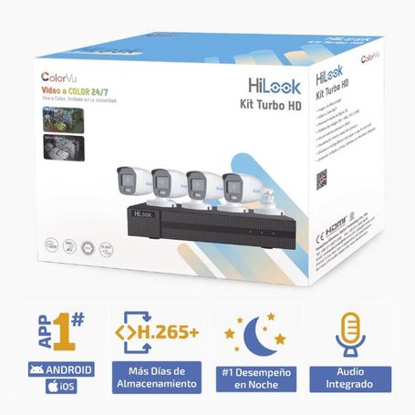 Kit TurboHD 1080p / DVR 4 Canales / 4 Cámaras Bala ColorVu con Micrófono Integrado / Fuente de Poder / Accesorios de Instalación