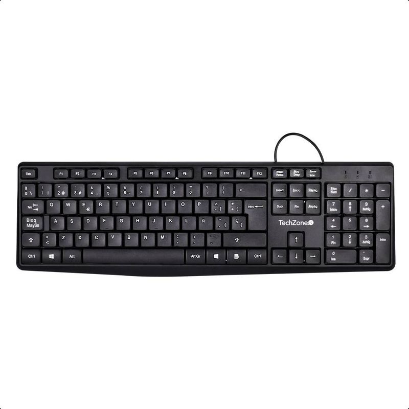 Teclado Alámbrico Techzone TZACTA04 color negro tipo QWERTY con indicadores numérico mayúscula y bloqueo de desplazamiento  105 