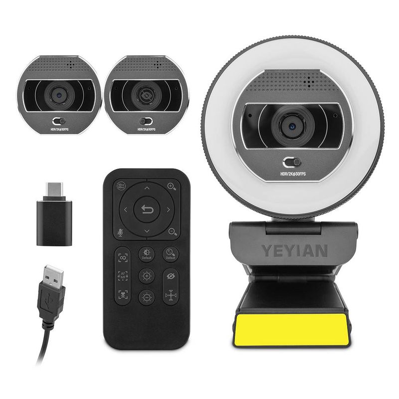 YEYIAN CAMARA FLEXCAM PARA STREAMING CON ILUMINACION MIXTA Y CONTROL REMOTO  2K  2560X1440P A 30 FPS COD H.264 Y 265 CON MIC MOD