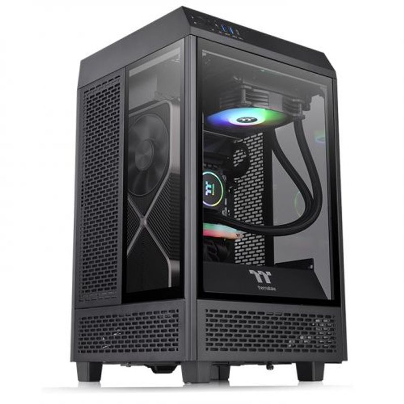 Gabinete Thermaltake The Tower 100 Black (CA1R300S1WN00) Color Negro Mini Torre 3 Paneles de 4mm de Cristal Templado Soporta Tar