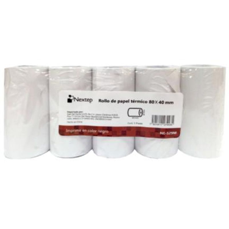 Rollo de Papel Nextep Térmico NE529M 80x40 mm c/5 piezas gramage 55 y largo 14m  5 impresión color negro 6005460