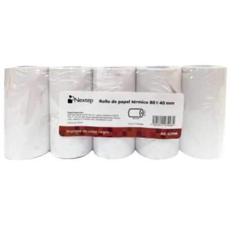 Rollo de Papel Nextep Térmico NE529M 80x40 mm c/5 piezas gramage 55 y largo 14m  5 impresión color negro 6005460