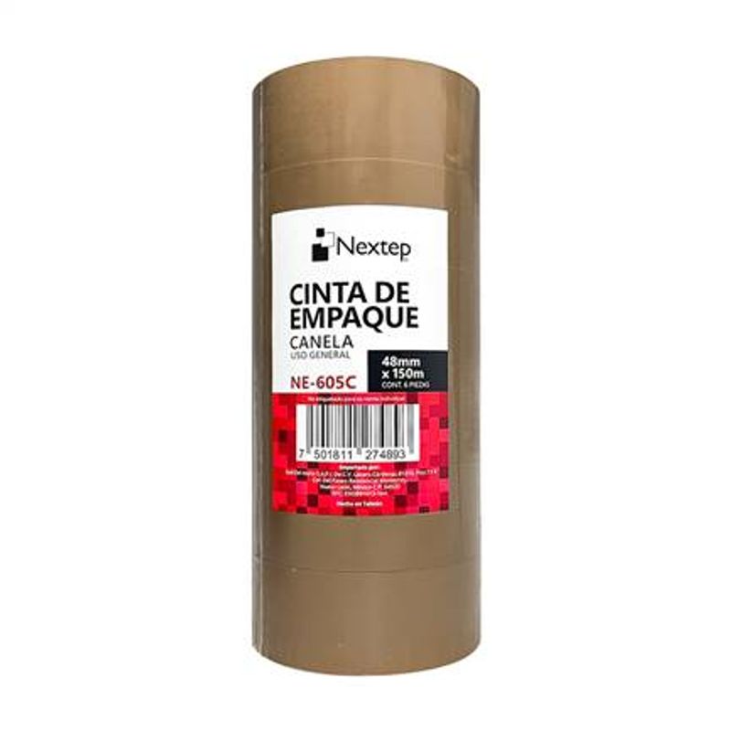 Cinta de Empaque Canela Nextep NE605C Uso General 48mm x 150mm con 6 piezas  6005460