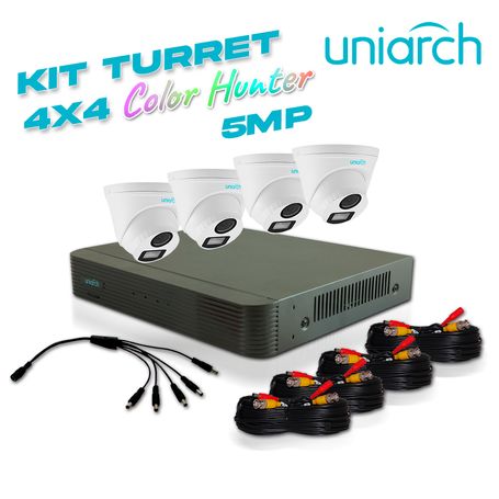 kit sin caja uniarch 4x4 5 megapixeles 4 cámaras analógicas turret interior  exterior 5mp  lente fijo 28mm  12vdc  ip67  20m ir