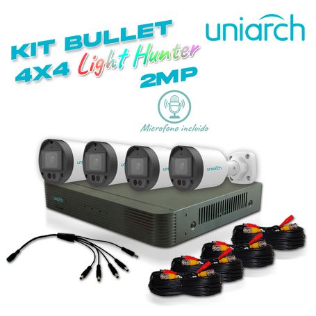 kit sin caja uniarch 4x4 calidad 2mp analogico 4 cámaras lighthunter bullet interior  exterior  lente fijo 28mm  12vdc  ip67  2