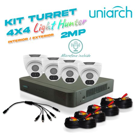 kit sin caja uniarch 4x4 calidad 2mp analogico 4 cámaras analógicas lighthunter turret interior  exterior 2mp  lente fijo 28mm 