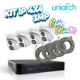 kit 4x4 uniarch ip exterior turret color hunter 3mp mic incluido ipc67 incluye 1 nvr poe 4ptos  4 cam turret ip 3mp 28mm  4 cab