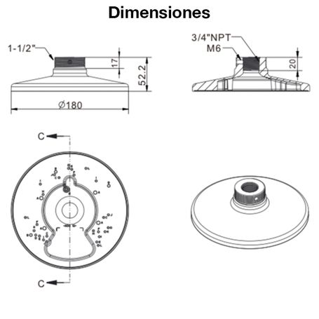 Vivotek Am520v05  Soporte De Montaje Para Camaras Domo Y Fisheye Para Exterior Conector Hembra 3/4 Npt  Conector Macho 11/2 Ps