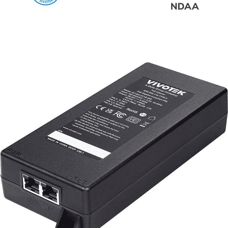 Vivotek Apgic011b090  Inyector Poe Gigabit De 90w Con 1 Puerto Compatible Con 802.3af/at/bt Ndaa 56vdc/1.61a Y Protección De 6kv