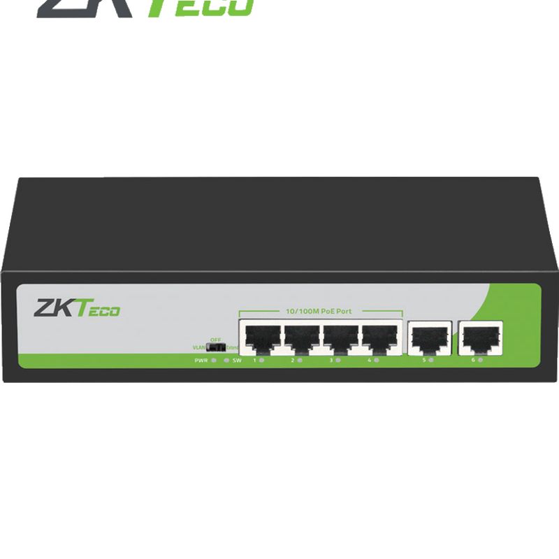 Zkteco Pe04255c Switch De 4 Puertos Fast Ethernet Poe Af  At /  2 Puertos Rj45 10/100 / Soporta Hasta 250 Mts Sobre Utp Cat 6 / 