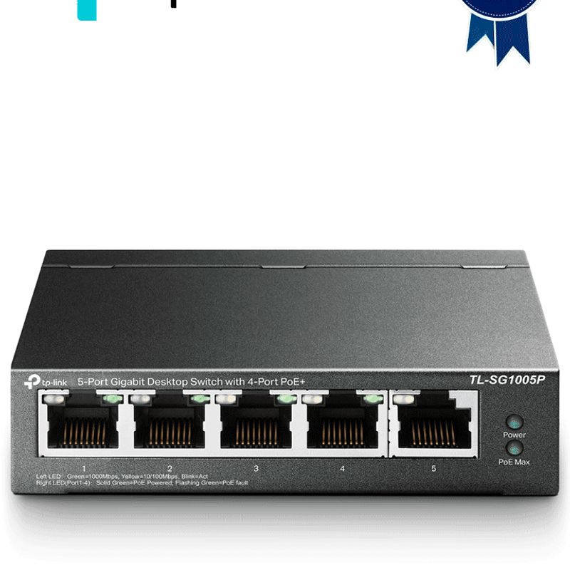 Tplink Tlsg1005p  Switch Escritorio No Administrable De 5 Puertos 10/100/1000 Mbps Con 4 Puertos Poe 802.3af/at De Hasta 65 W Y 