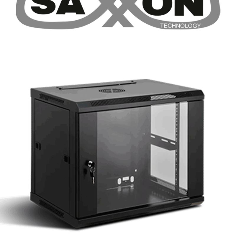 Saxxon Sxr12u5412a  Gabinete De Pared Negro / 12ur / Puerta De Vidrio Templado / Alto 60 Cm / Ancho 53 Cm / Profundidad 40 Cm Sx