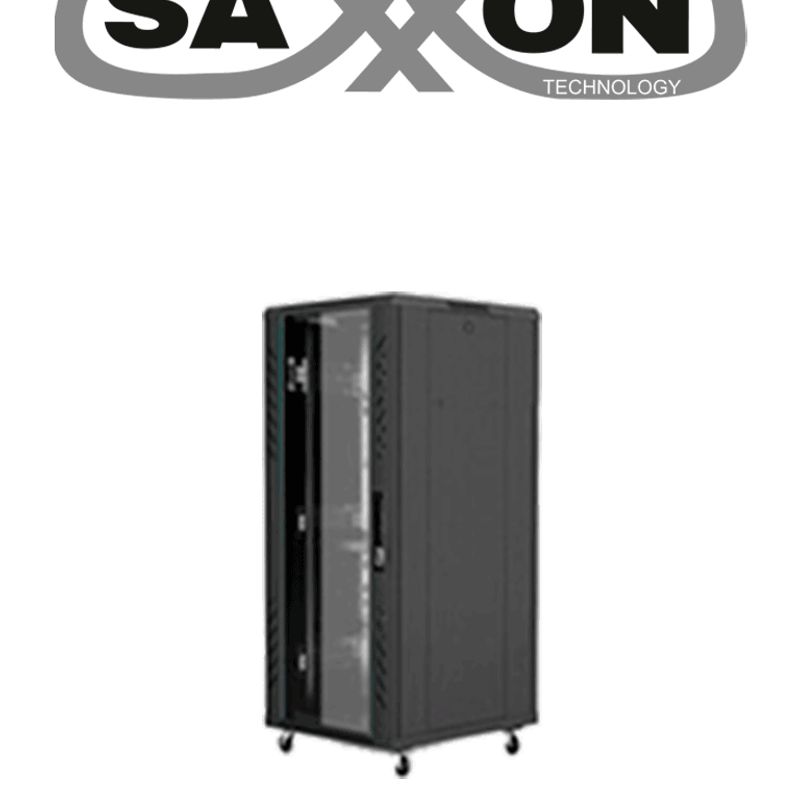 Saxxon Sxr18u6618s  Gabinete De Piso Color Negro  / 18ur / Puerta De Vidrio Templado / Alto 100 Cm / Ancho 60 Cm / Profundidad 6