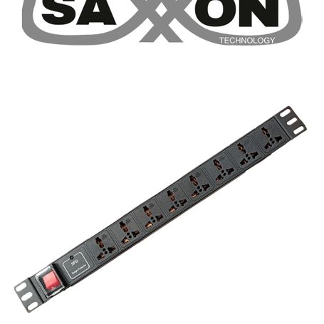 Saxxon Sxpdu8p10a  Barra Pdu Con 8 Contactos Individuales / 10a / 1ur / Protección Contra Rayos / Aleación De Aluminio