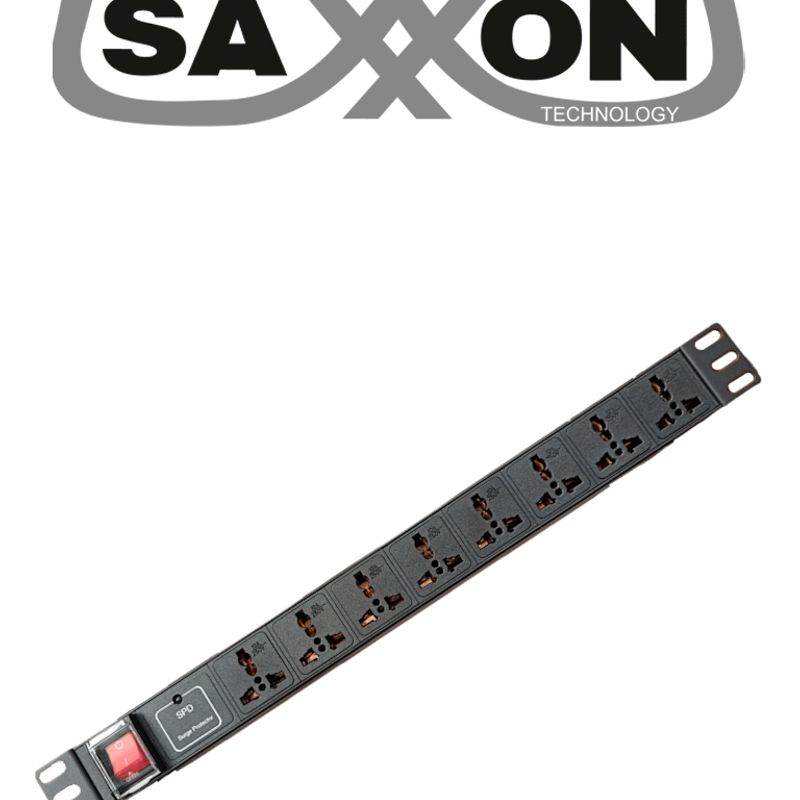 Saxxon Sxpdu8p16a Barra Pdu Con 8 Contactos Individuales / 16a / 1ur / Protección Contra Rayos / Aleación De Aluminio