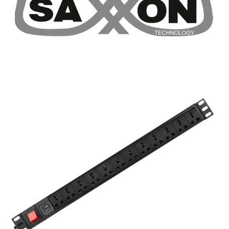 Saxxon Sxpdu12p16a Barra Pdu Con 12 Contactos Individuales / 16a / 1ur / Protección Contra Rayos / Aleación De Aluminio / Tvcsax