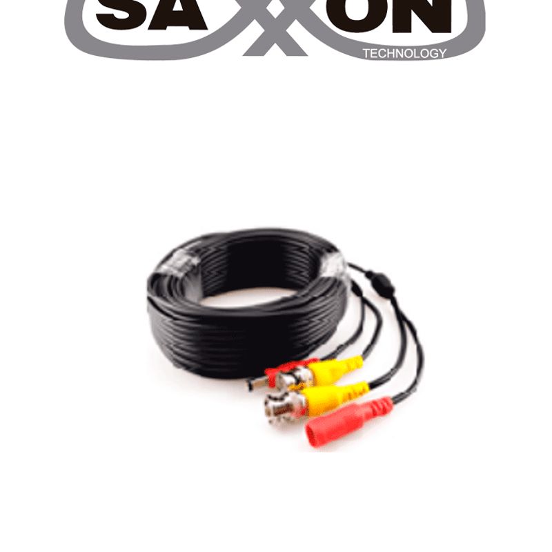 Saxxon Sxwb20  Cable Coaxial Armado / Siamés / Conector Bnc Rg59  Conector De Energia / 20 Metros / Para Cámaras 4k  / 100 Cobre