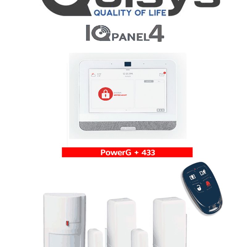 Qolsys Iq4 Pack  Paquete De Alarma Iqpanel4 De Qolsys Incluye Panel Autocontenido Con Pantalla Táctil De 7 Power G 915 Mhz  Dsc 