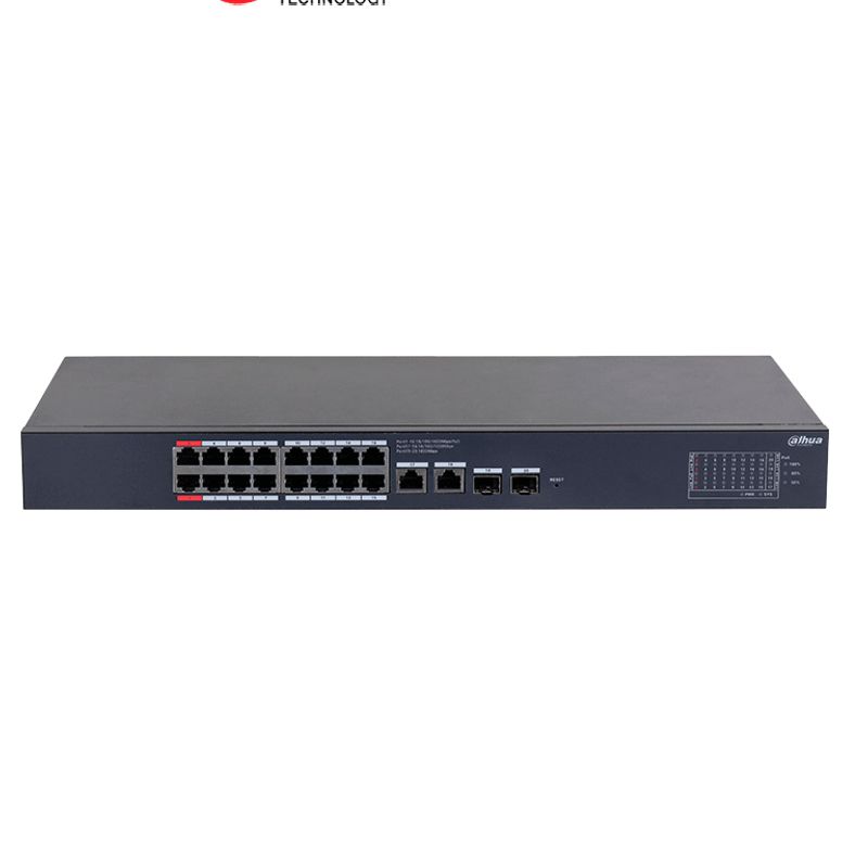 Dahua Dhcs422016gt190 Switch Poe De 16 Puertos Gigabit  Con Poe Inteligente Puerto Rojo De 90w 190w Totales 2 Puertos Sfp Poe Wa