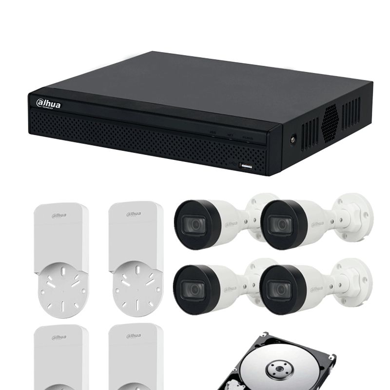 Dahua Kitnvr1104hsp4c4s 1tb Kit Ip De 4 Canales Con Nvr Con 4 Puertos Poe 1tb De Almacenamiento Y 4 Cámaras Bullet De 2mp Con Cl