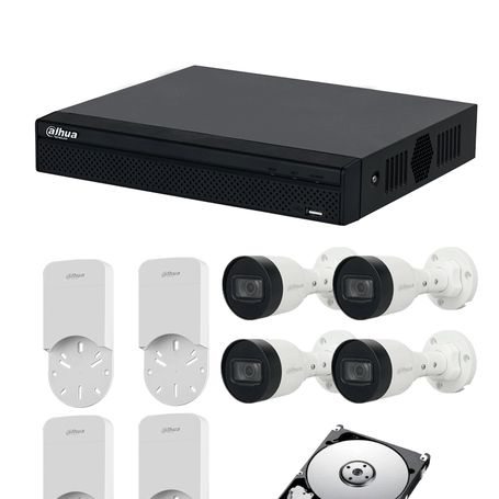 Dahua Kitnvr1104hsp4c4s 1tb Kit Ip De 4 Canales Con Nvr Con 4 Puertos Poe 1tb De Almacenamiento Y 4 Cámaras Bullet De 2mp Con Cl