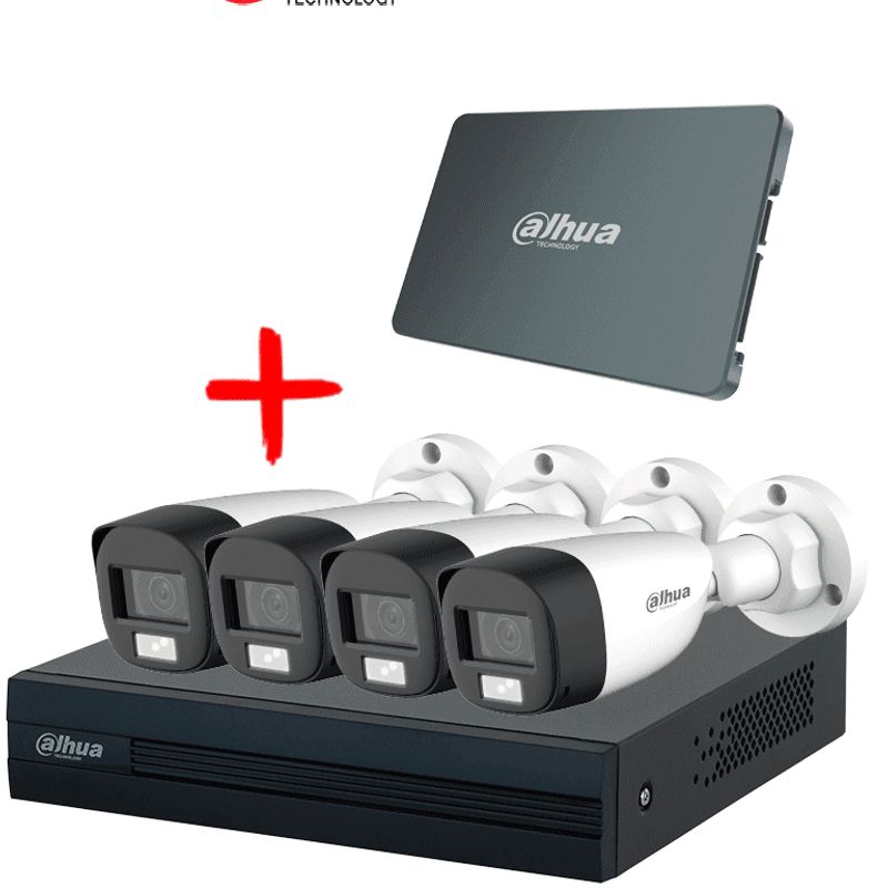 Dahua Kit/xvr1b04issd512g4hfwila  Kit Iluminación Dual De 4 Canales Con Ssd De 512gb/ 4 Camaras Il De 2 Megapixeles Con Microfon