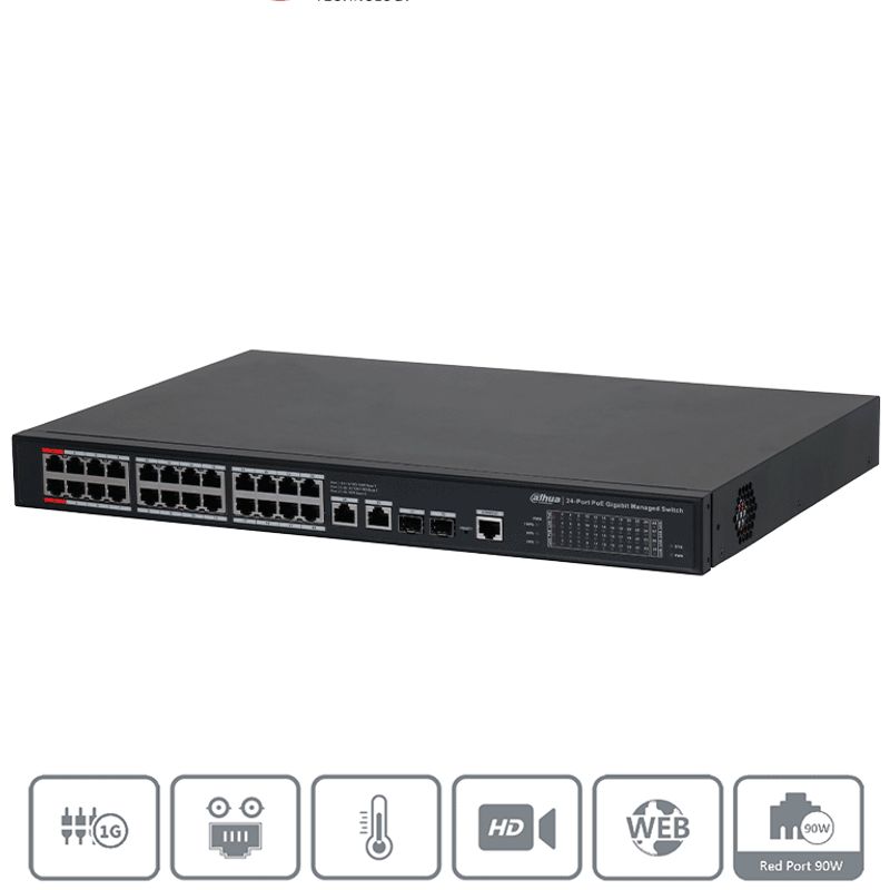 Dahua Dhs422824gt240 Switch Poe Gigabit Administrable Con 24 Puertos Poe Ideal Para Transmisión De Larga Distancia (hasta 250 M)