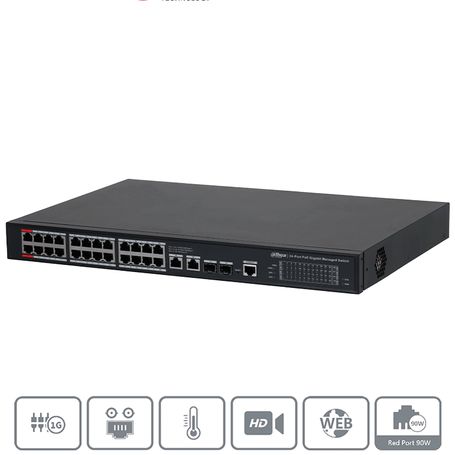 Dahua Dhs422824gt240 Switch Poe Gigabit Administrable Con 24 Puertos Poe Ideal Para Transmisión De Larga Distancia (hasta 250 M)