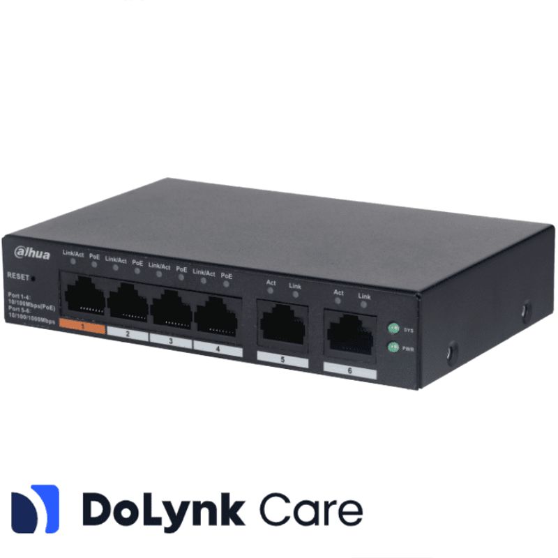 Dahua Cs40064et60  Switch Poe De 6 Puertos Administrable/ 4 Puertos Poe 10/100/ 2 Puertos Uplink 10/100/1000/  60 Watts Totales/