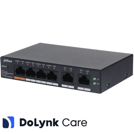 Dahua Cs40064et60  Switch Poe De 6 Puertos Administrable/ 4 Puertos Poe 10/100/ 2 Puertos Uplink 10/100/1000/  60 Watts Totales/